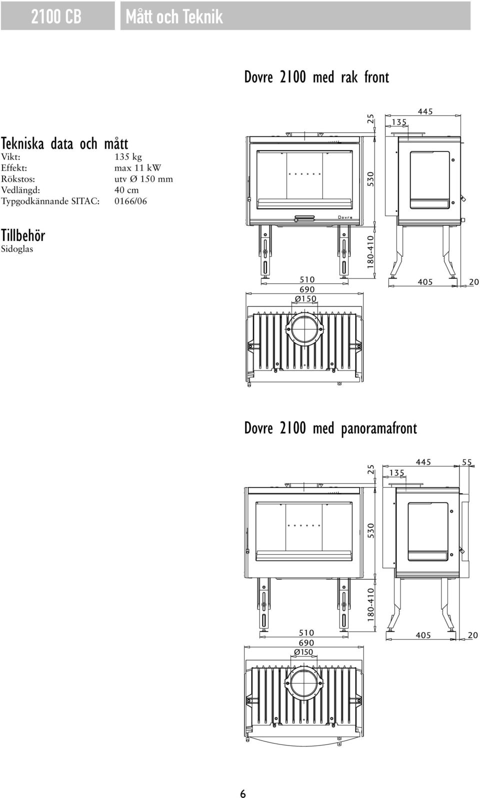 Rökstos: utv Ø 150 mm Vedlängd: 40 cm Typgodkännande