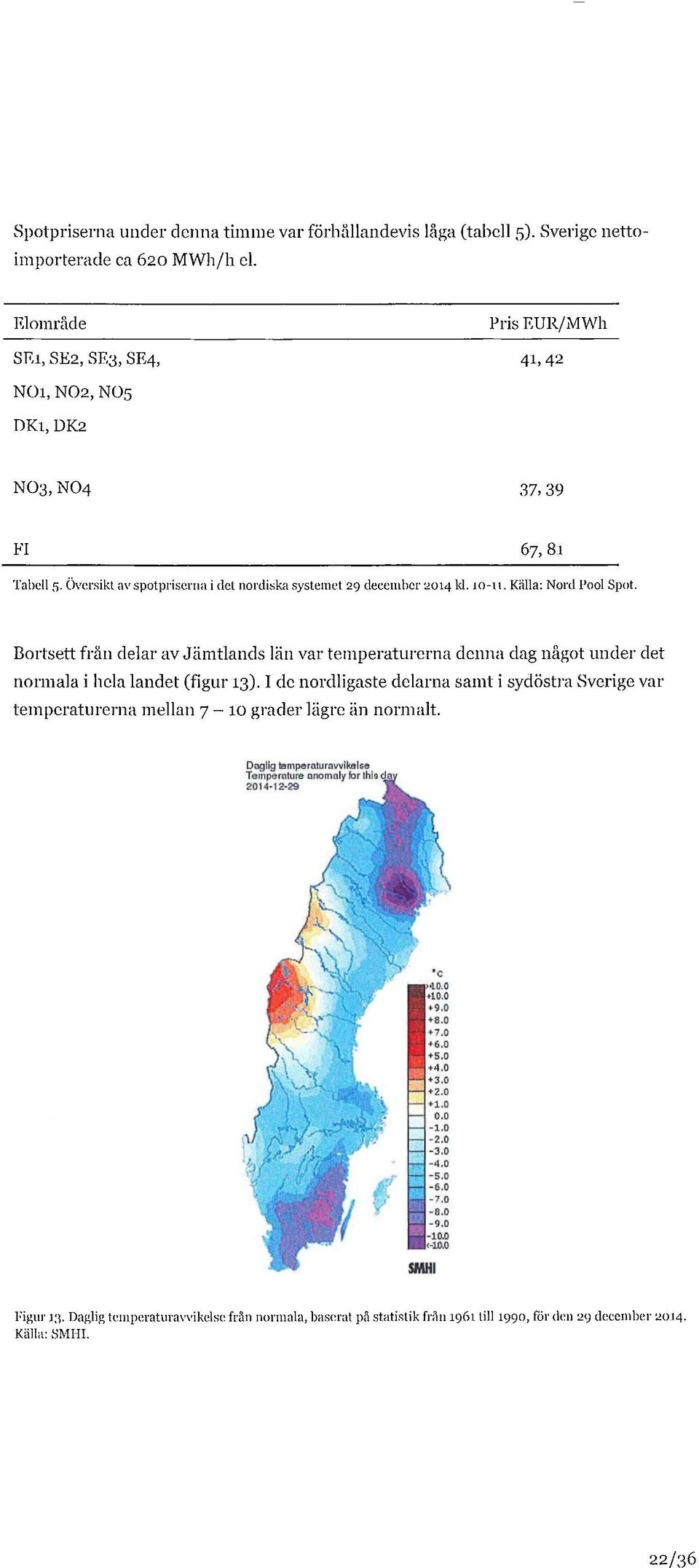 Översikt av spotpriserna i det nordiska systemet 29 december 2014 kl. 10-11. Källa: Nord Pool Spot.