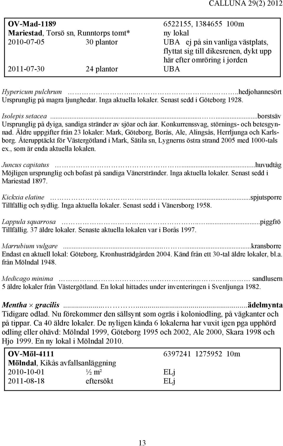 .....borstsäv Ursprunglig på dyiga, sandiga stränder av sjöar och åar. Konkurrenssvag, störnings- och betesgynnad.