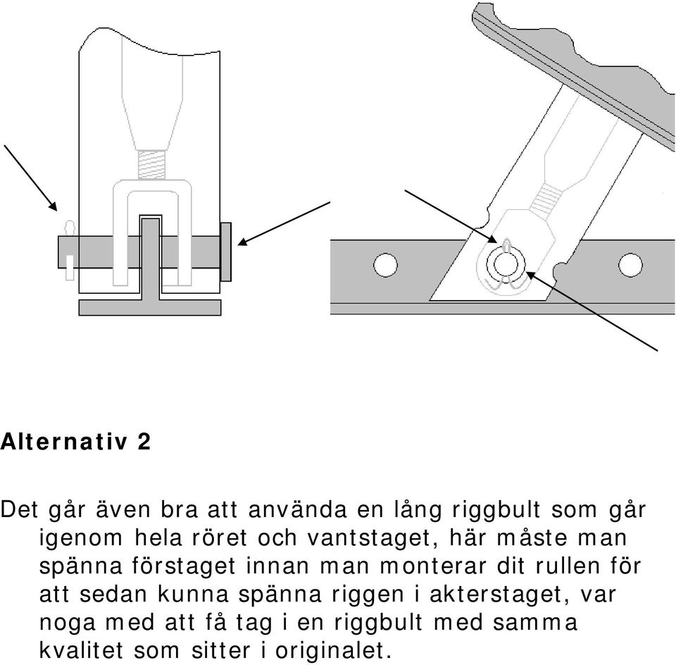 man monterar dit rullen för att sedan kunna spänna riggen i akterstaget,