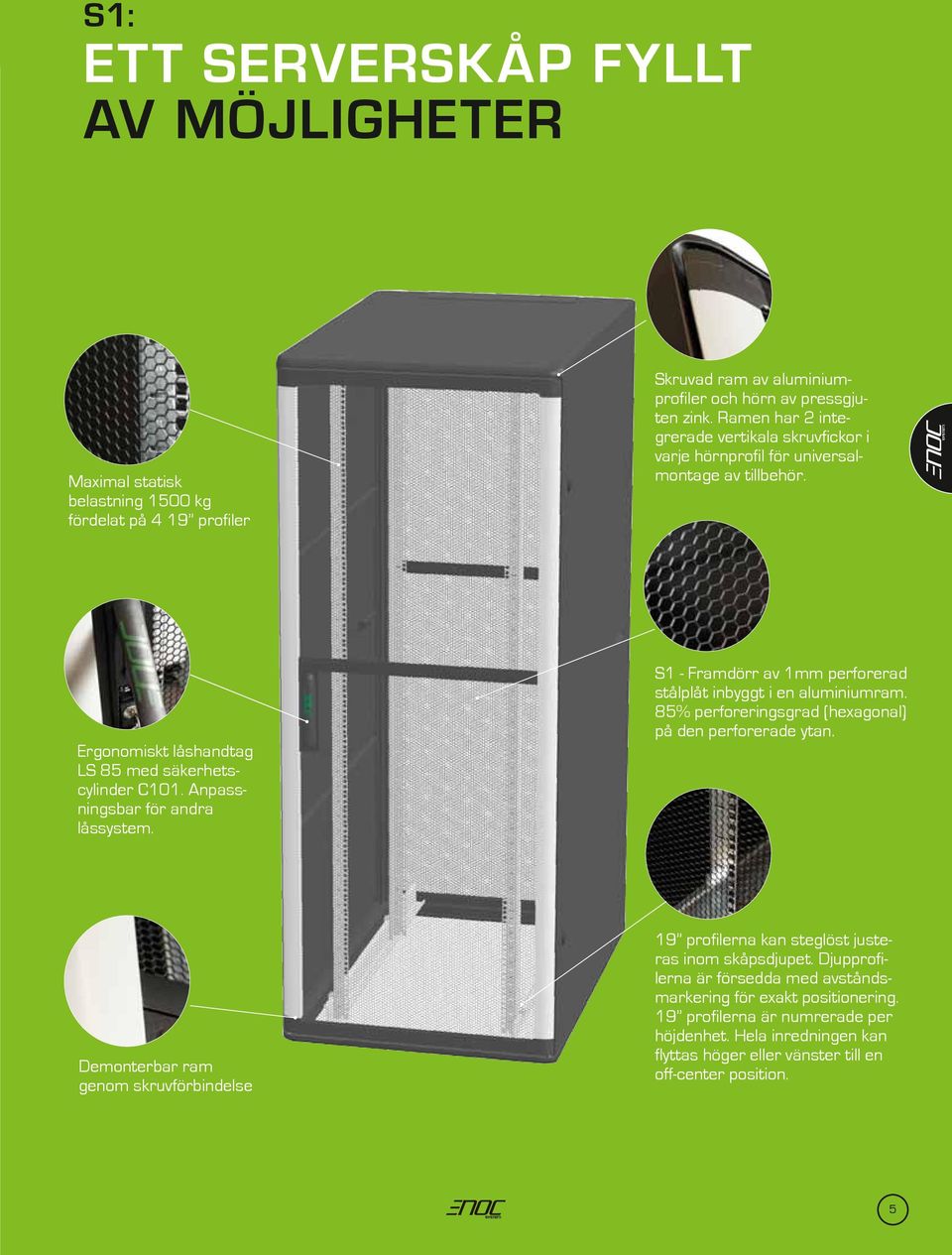 S1 - Framdörr av 1mm perforerad stålplåt inbyggt i en aluminiumram. 85% perforeringsgrad (hexagonal) på den perforerade ytan.