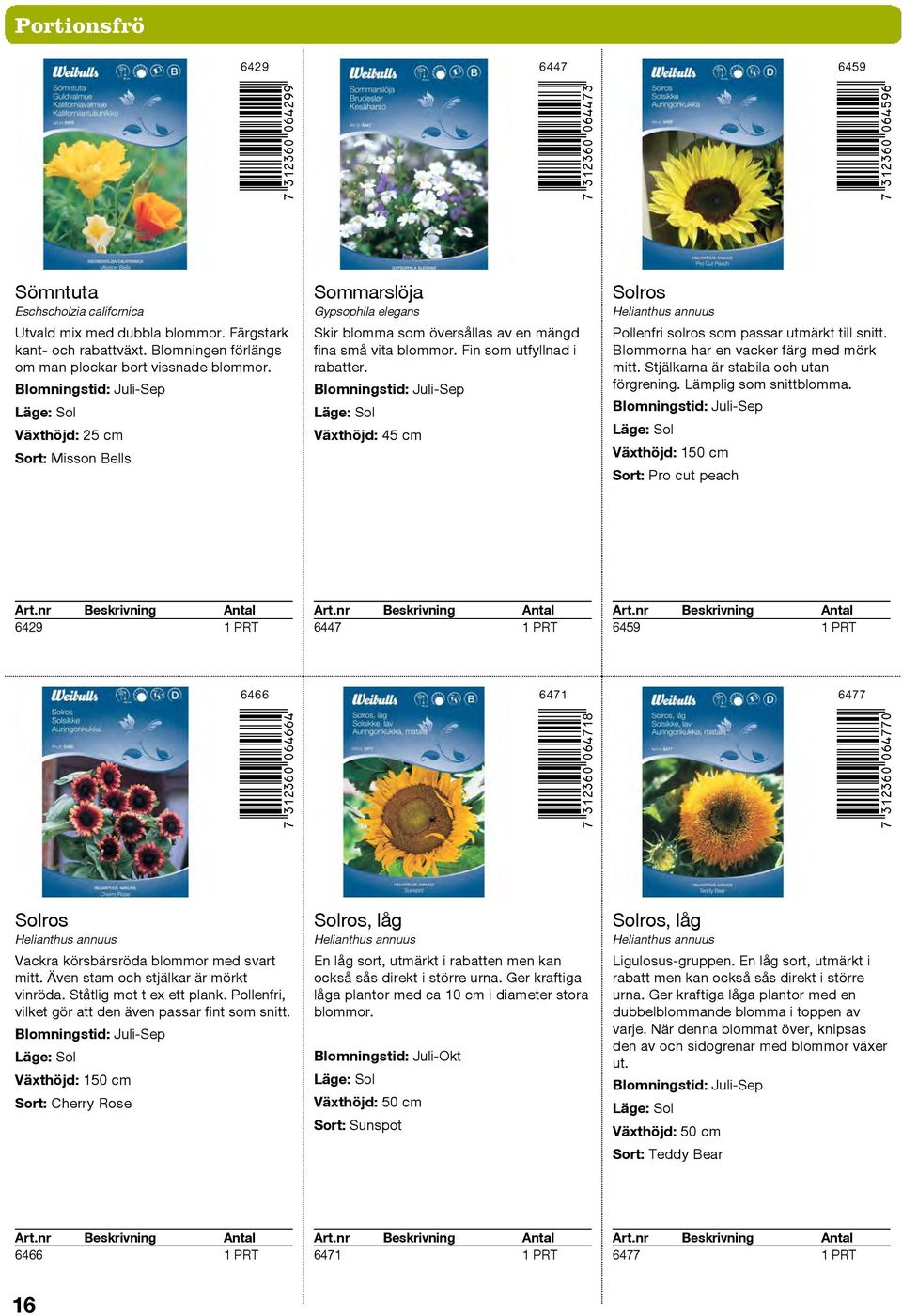 Fin som utfyllnad i rabatter. Växthöjd: 45 cm Solros Helianthus annuus Pollenfri solros som passar utmärkt till snitt. Blommorna har en vacker färg med mörk mitt.