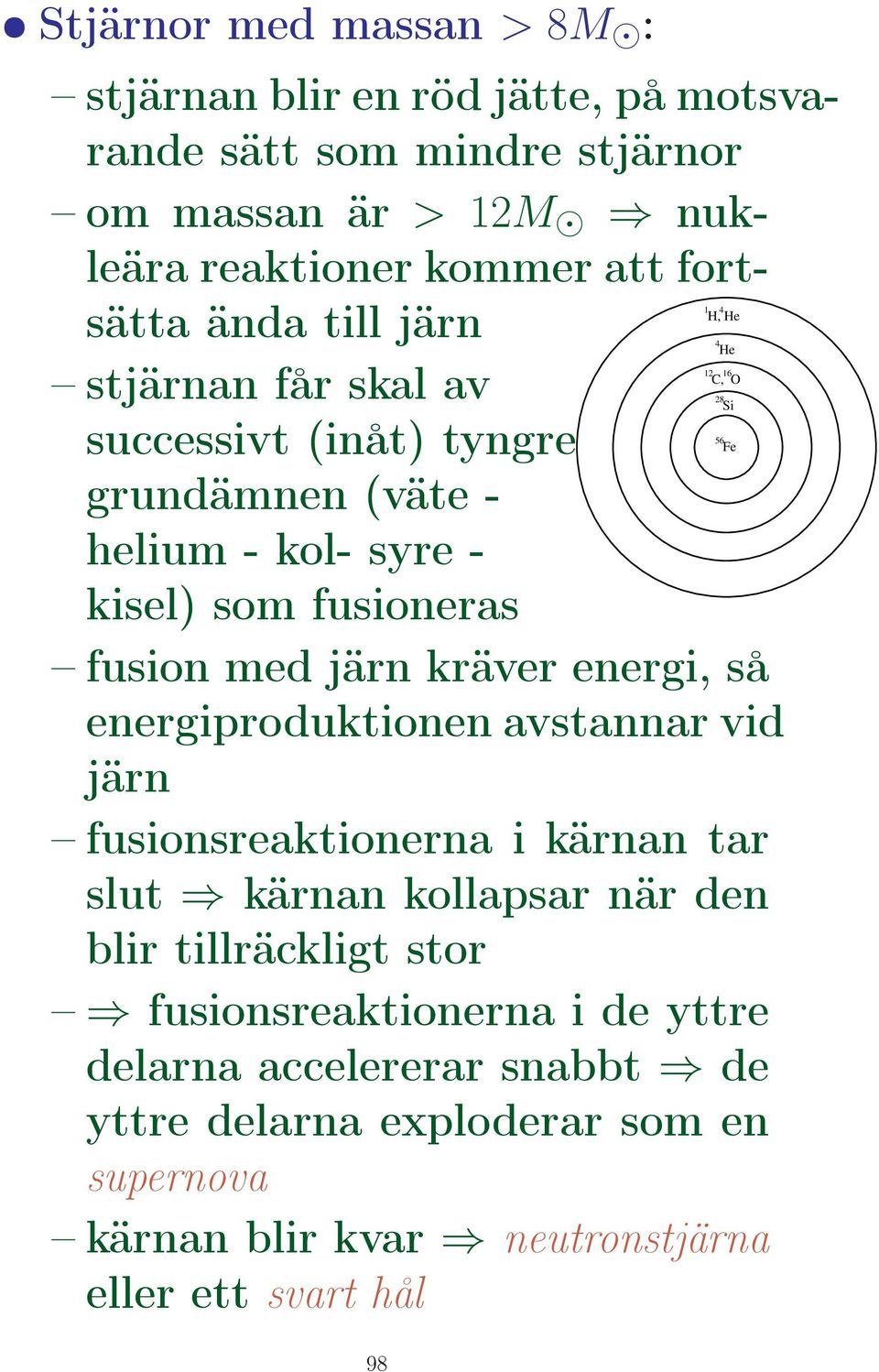 energiproduktionen avstannar vid järn fusionsreaktionerna i kärnan tar slut kärnan kollapsar när den blir tillräckligt stor fusionsreaktionerna i de yttre