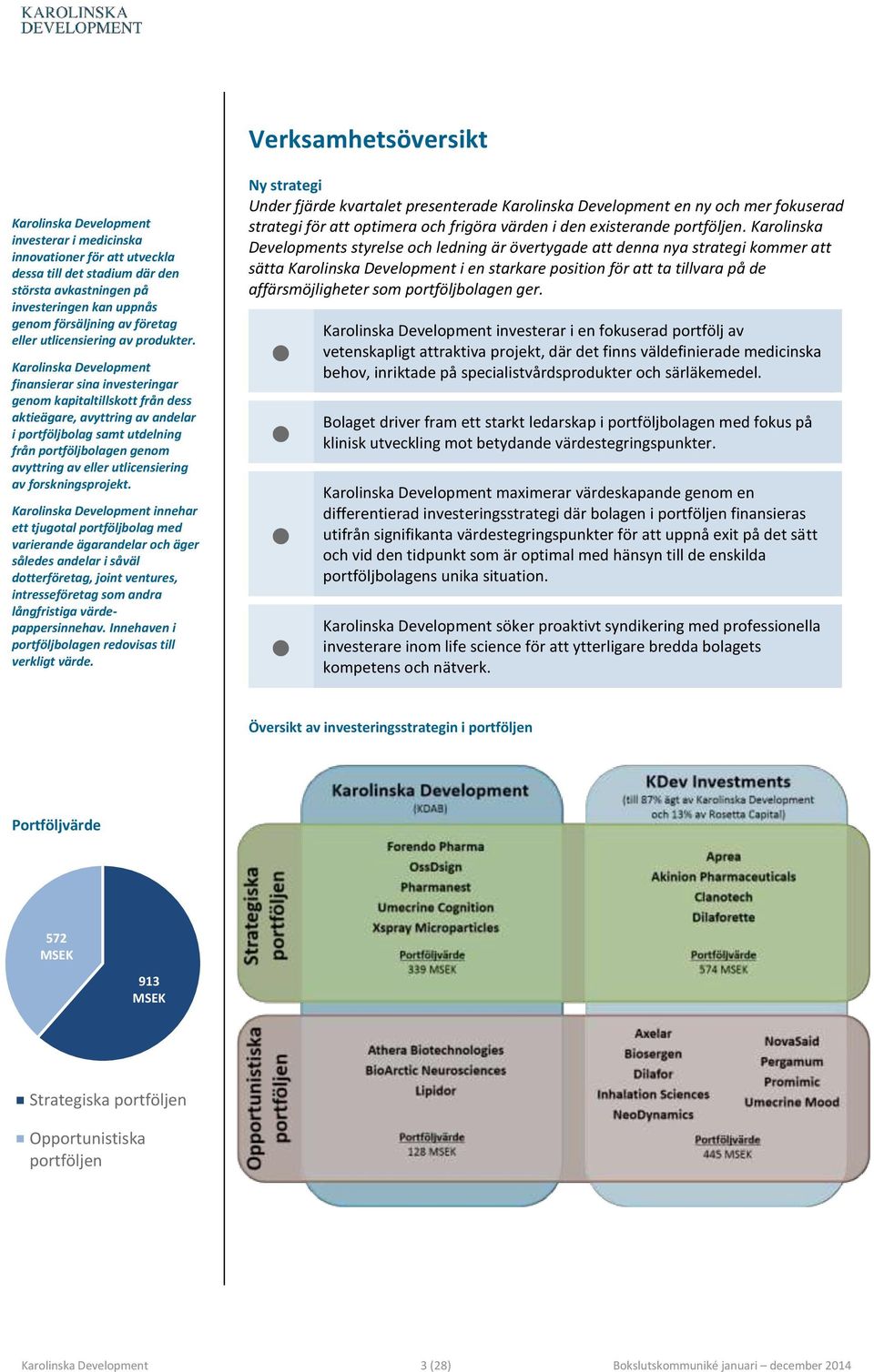 Karolinska Development finansierar sina investeringar genom kapitaltillskott från dess aktieägare, avyttring av andelar i portföljbolag samt utdelning från portföljbolagen genom avyttring av eller