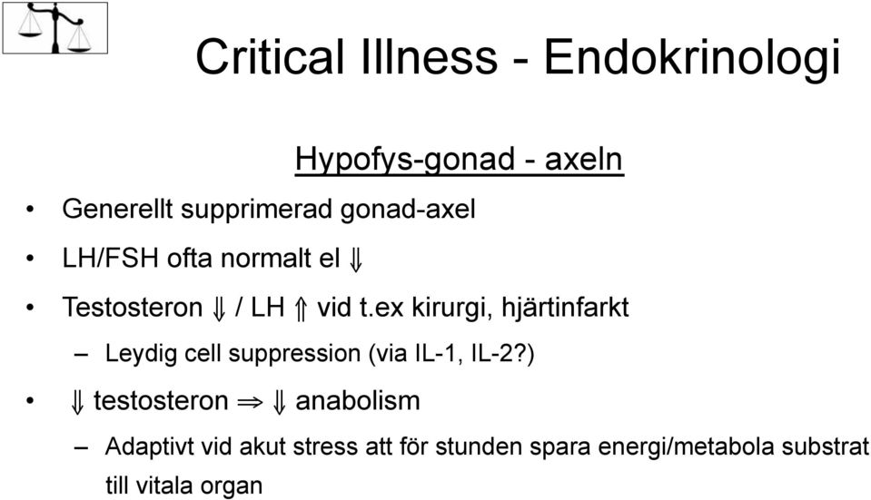 ex kirurgi, hjärtinfarkt Leydig cell suppression (via IL-1, IL-2?