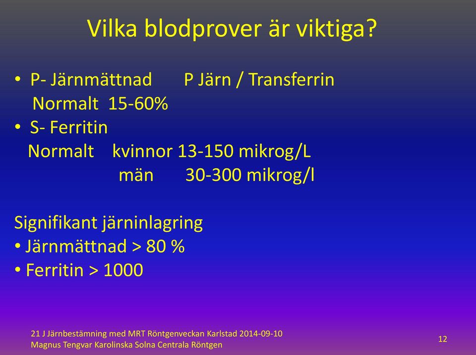 S- Ferritin Normalt kvinnor 13-150 mikrog/l män