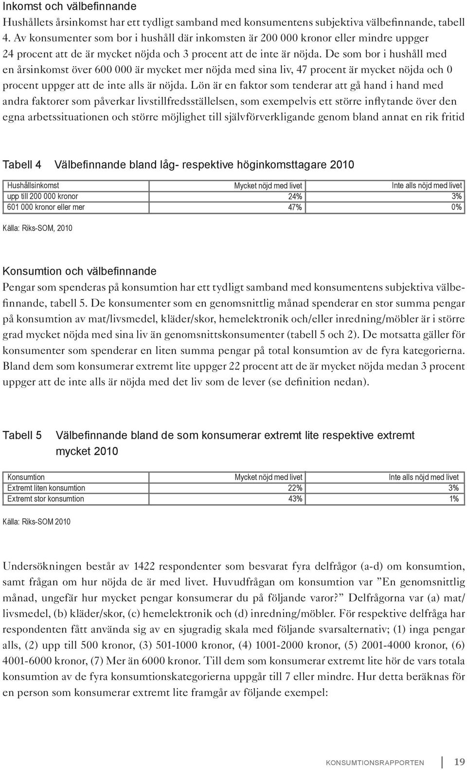 De som bor i hushåll med en årsinkomst över 600 000 är mycket mer nöjda med sina liv, 47 procent är mycket nöjda och 0 procent uppger att de inte alls är nöjda.