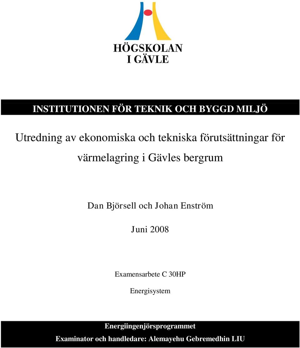 Björsell och Johan Enström Juni 2008 Examensarbete C 30HP Energisystem