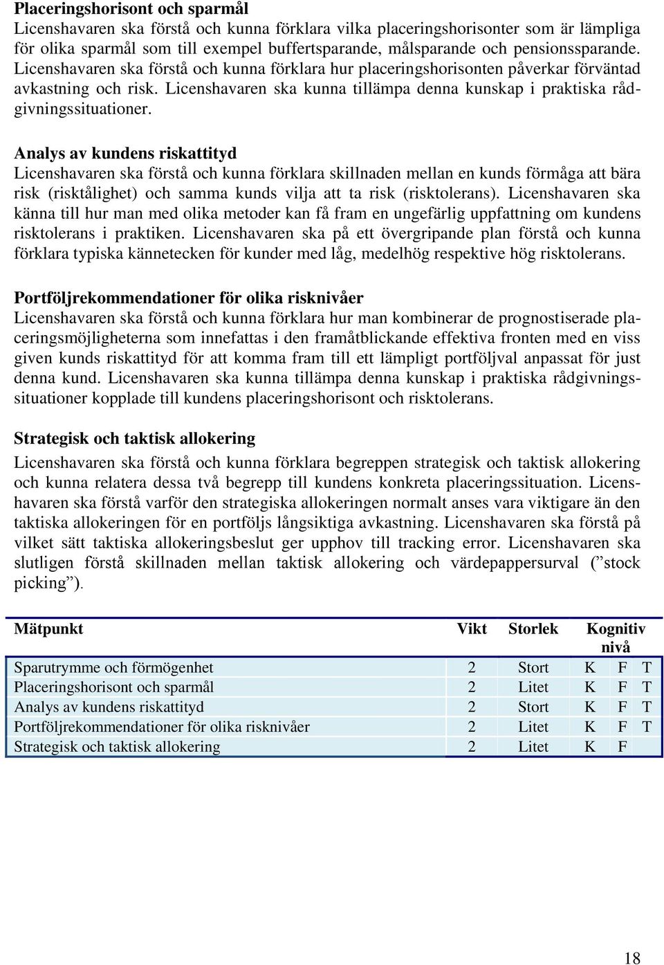 Licenshavaren ska kunna tillämpa denna kunskap i praktiska rådgivningssituationer.