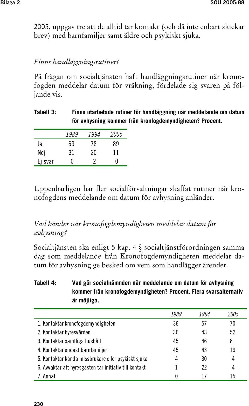 Tabell 3: Finns utarbetade rutiner för handläggning när meddelande om datum för avhysning kommer från kronfogdemyndigheten? Procent.