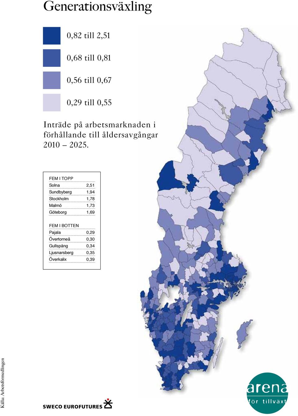 FEM I TOPP Solna 2,51 Sundbyberg 1,94 Stockholm 1,78 Malmö 1,73 Göteborg 1,69 FEM I