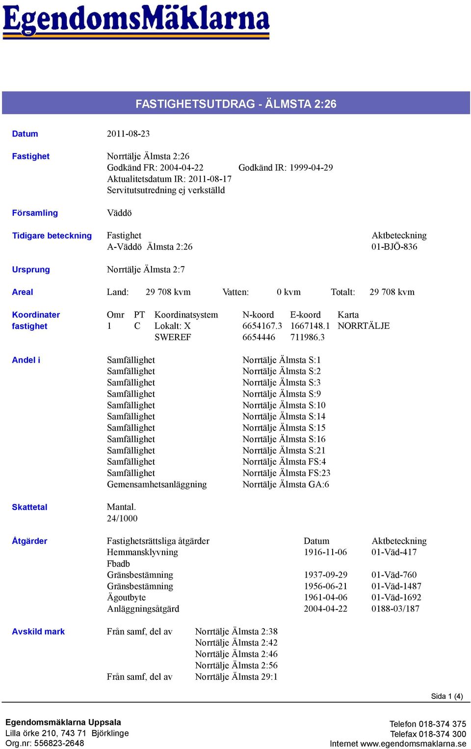 Omr PT Koordinatsystem N-koord E-koord Karta 1 C Lokalt: X 6654167.3 1667148.1 NORRTÄLJE SWEREF 6654446 711986.