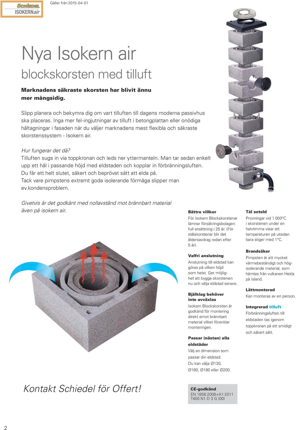 Tilluften sugs in via toppkronan och leds ner yttermanteln. Man tar sedan enkelt upp ett hål i passande höjd med eldstaden och kopplar in förbränningsluften.