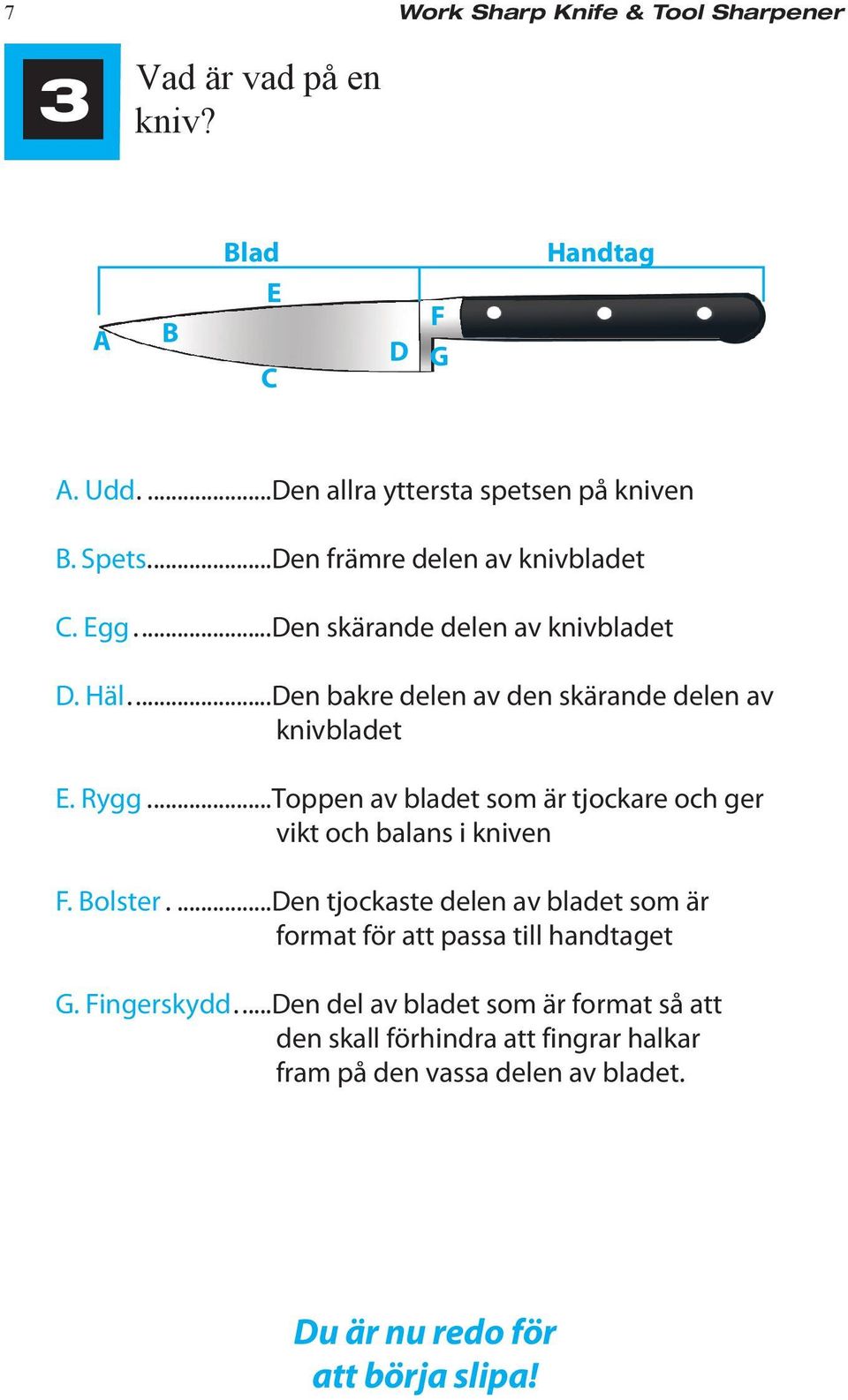 ..Toppen av bladet som är tjockare och ger vikt och balans i kniven F. Bolster.