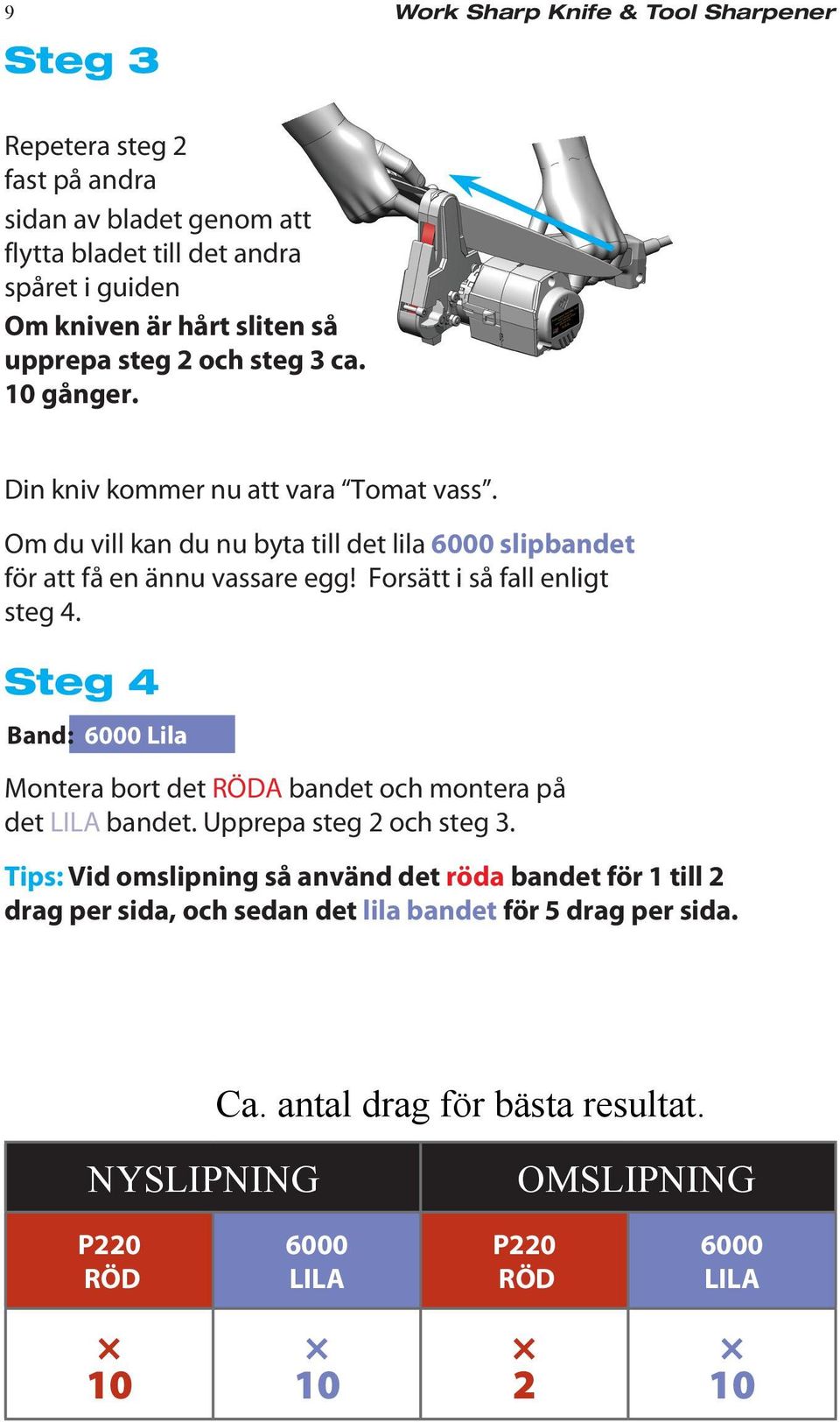 Forsätt i så fall enligt steg 4. Steg 4 Band: 6000 Lila Montera bort det RÖDA bandet och montera på det LILA bandet. Upprepa steg 2 och steg 3.