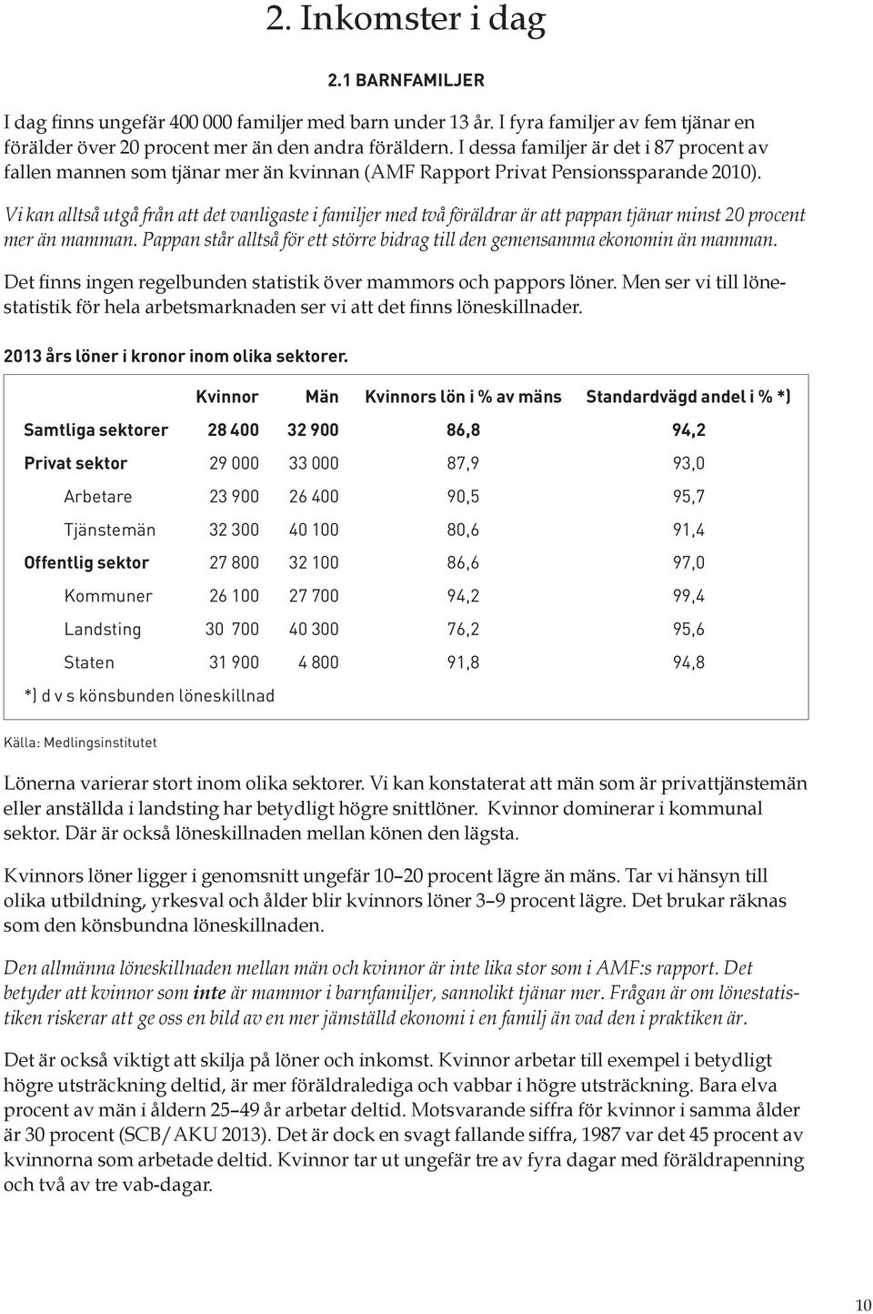 Vi kan alltså utgå från att det vanligaste i familjer med två föräldrar är att pappan tjänar minst 20 procent mer än mamman.