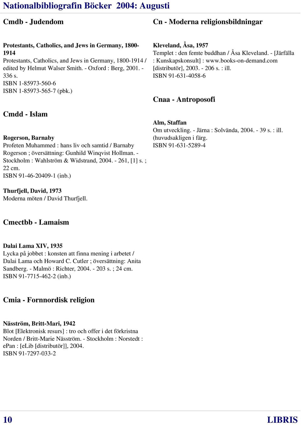 ) Cmdd - Islam Rogerson, Barnaby Profeten Muhammed : hans liv och samtid / Barnaby Rogerson ; översättning: Gunhild Winqvist Hollman. - Stockholm : Wahlström & Widstrand, 2004. - 261, [1] s. ; 22 cm.