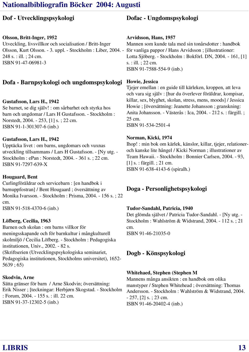- Stockholm : Bokförl. DN, 2004. - 161, [1] s. : ill. ; 22 cm. ISBN 91-7588-554-9 (inb.) Dofa - Barnpsykologi och ungdomspsykologi Gustafsson, Lars H., 1942 Se barnet, se dig själv!