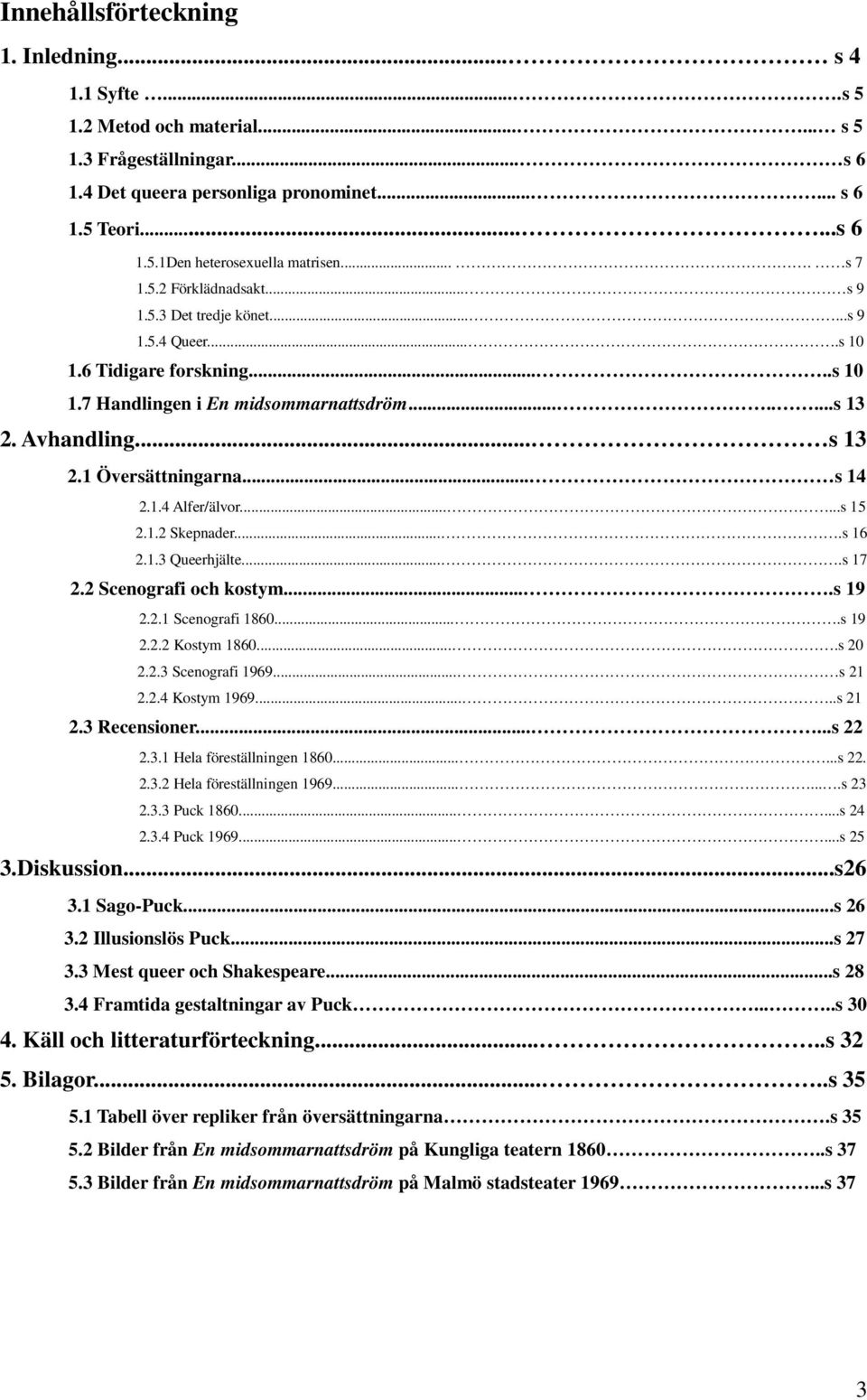 1 Översättningarna... s 14 2.1.4 Alfer/älvor......s 15 2.1.2 Skepnader....s 16 2.1.3 Queerhjälte....s 17 2.2 Scenografi och kostym....s 19 2.2.1 Scenografi 1860....s 19 2.2.2 Kostym 1860....s 20 2.2.3 Scenografi 1969.