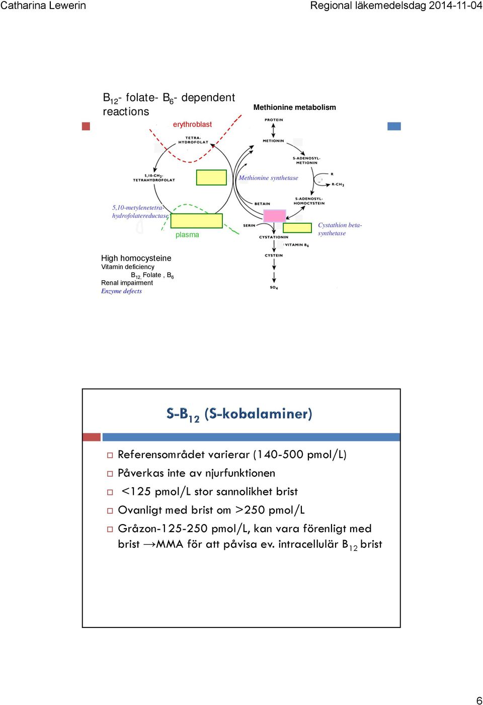 6 Renal impairment Enzyme defects Referensområdet varierar (140-500 pmol/l) Påverkas inte av njurfunktionen <125 pmol/l stor