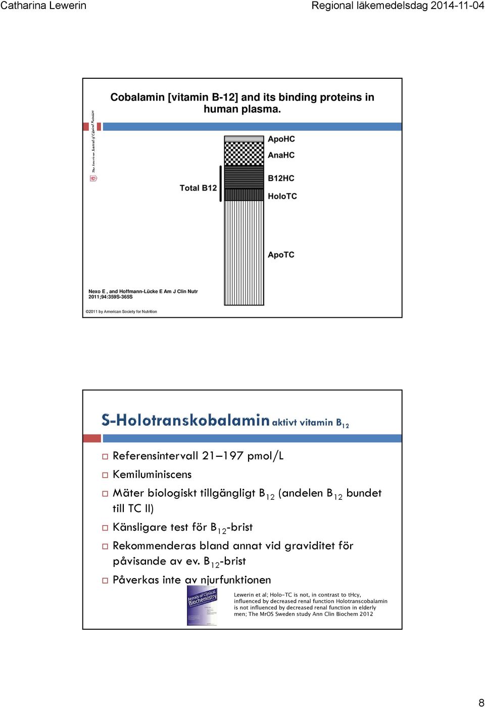 biologiskt tillgängligt B 12 (andelen B 12 bundet till TC II) Känsligare test för B 12 -brist Rekommenderas bland annat vid graviditet för påvisande av ev.