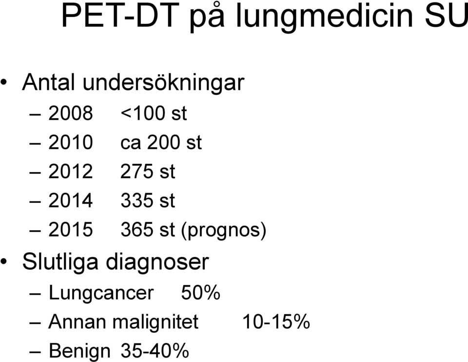 335 st 2015 365 st (prognos) Slutliga diagnoser