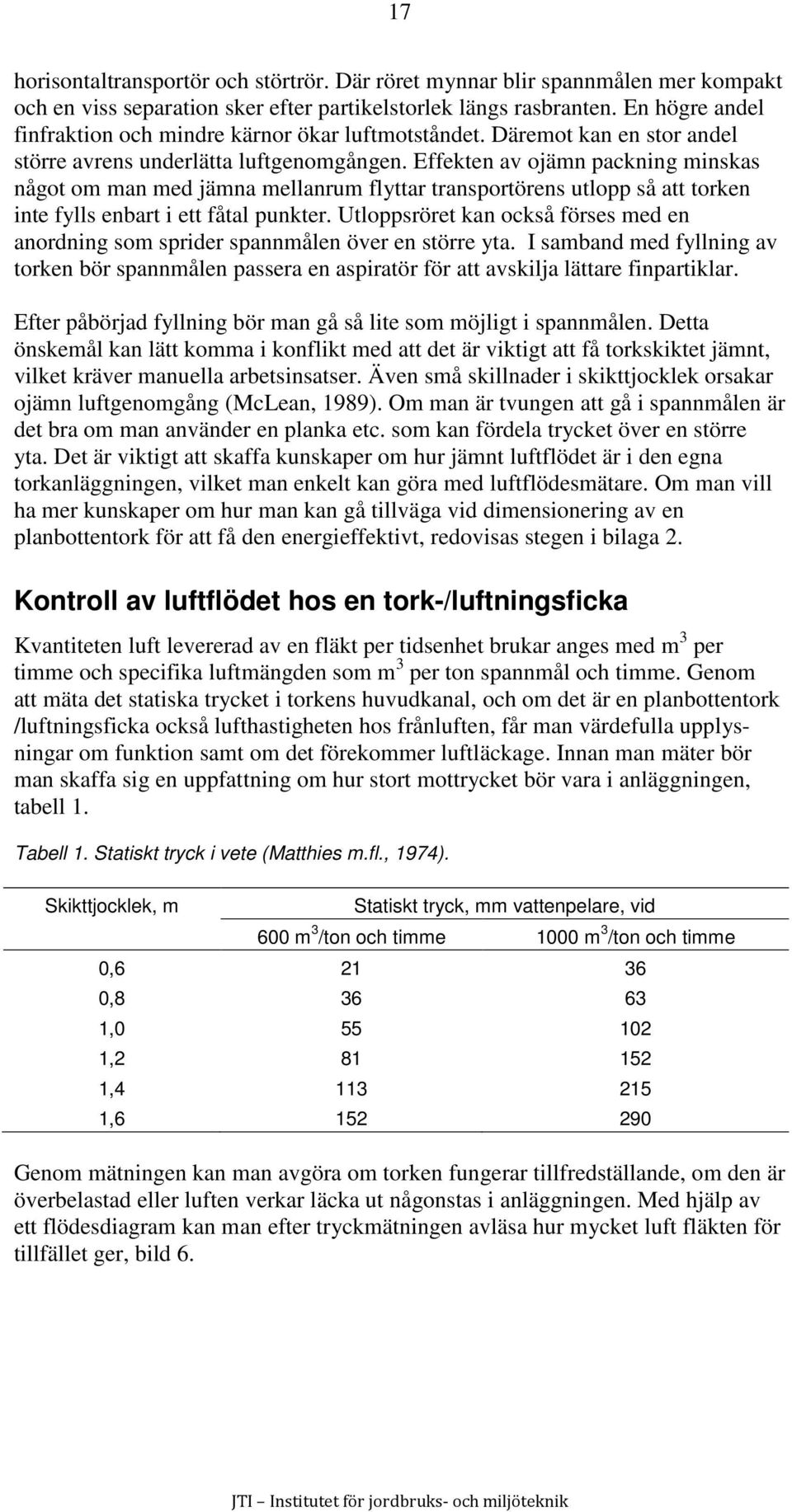 Effekten av ojämn packning minskas något om man med jämna mellanrum flyttar transportörens utlopp så att torken inte fylls enbart i ett fåtal punkter.