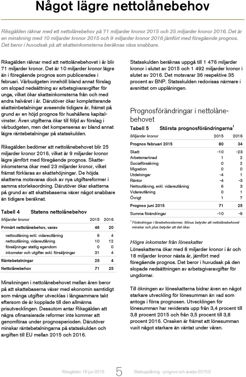 Riksgälden räknar med att nettolånebehovet i år blir 71 miljarder kronor. Det är 10 miljarder kronor lägre än i föregående prognos som publicerades i februari.