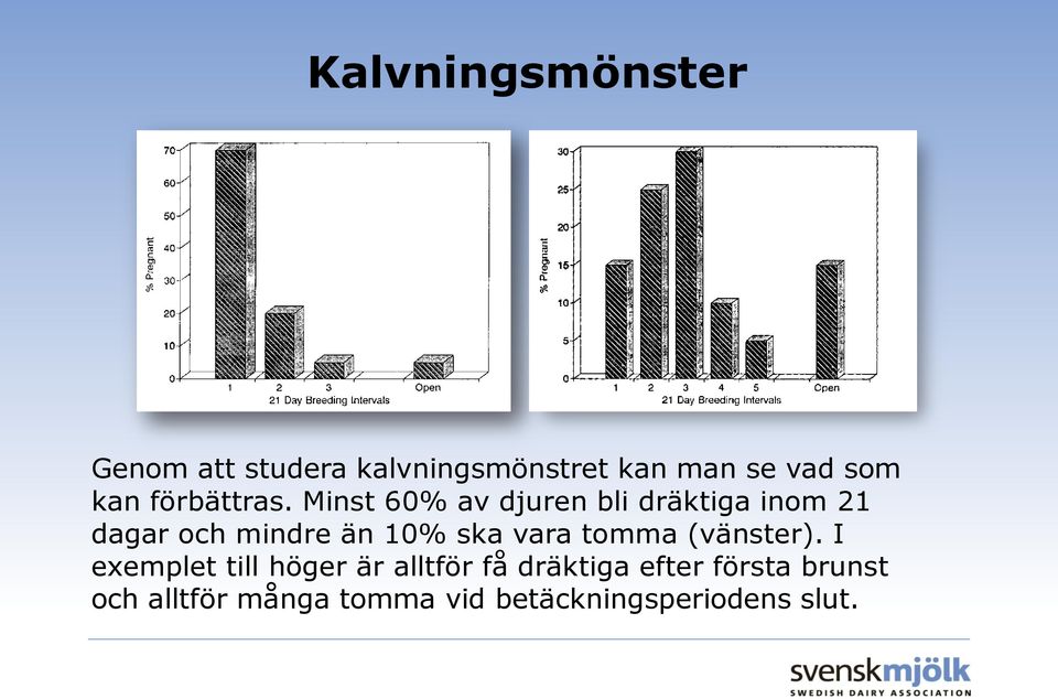 Minst 60% av djuren bli dräktiga inom 21 dagar och mindre än 10% ska vara