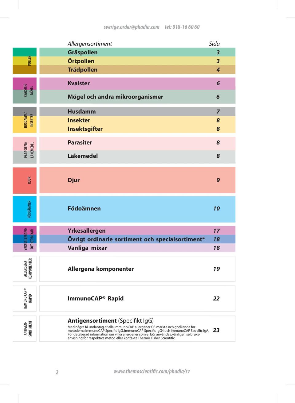 KOMPONENTER Allergena komponenter 19 IMMUNO CAP RAPID ImmunoCAP Rapid 22 ANTIGEN- SORTIMENT Antigensortiment (Specifikt IgG) Med några få undantag är alla ImmunoCAP allergener CE-märkta och godkända