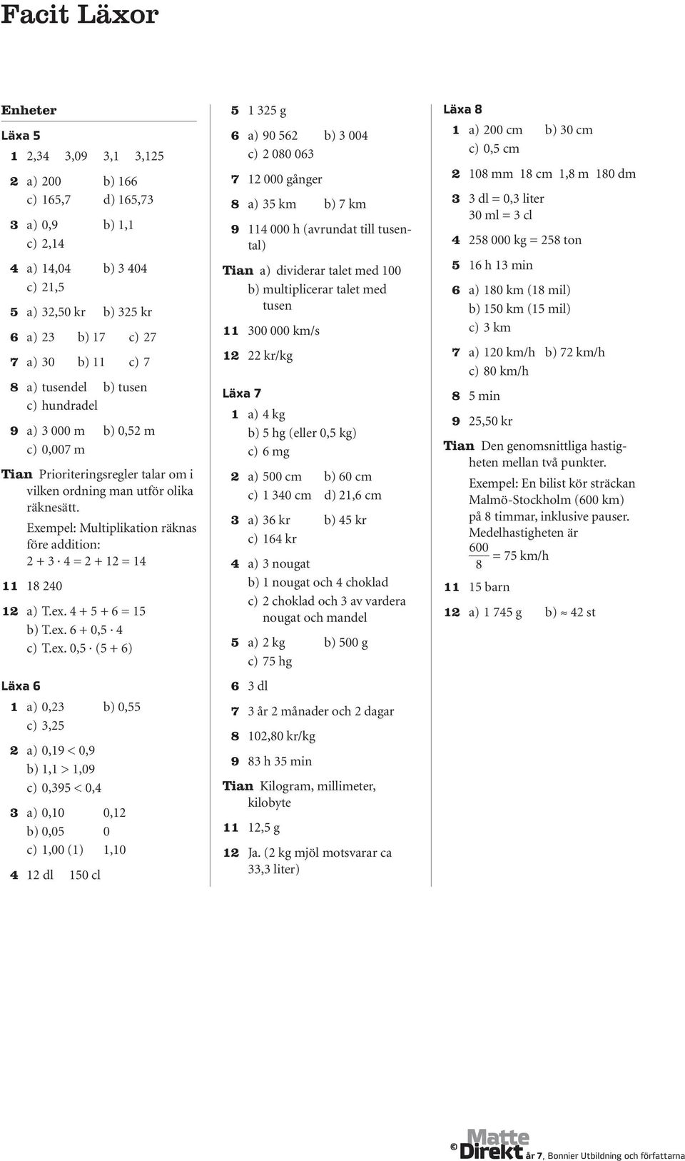 ex. + 0,5 c) T.ex. 0,5 (5 + ) Läxa 1 a) 0,3 b) 0,55 c) 3,5 a) 0,19 < 0,9 b) 1,1 > 1,09 c) 0,395 < 0, 3 a) 0,10 0,1 b) 0,05 0 c) 1,00 (1) 1,10 1 dl 150 cl 5 1 35 g a) 90 5 b) 3 00 c) 00 03 7 1 000