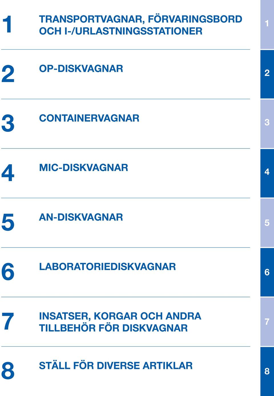 AN-diskvagnar 5 6 Laboratoriediskvagnar 6 7 Insatser, korgar