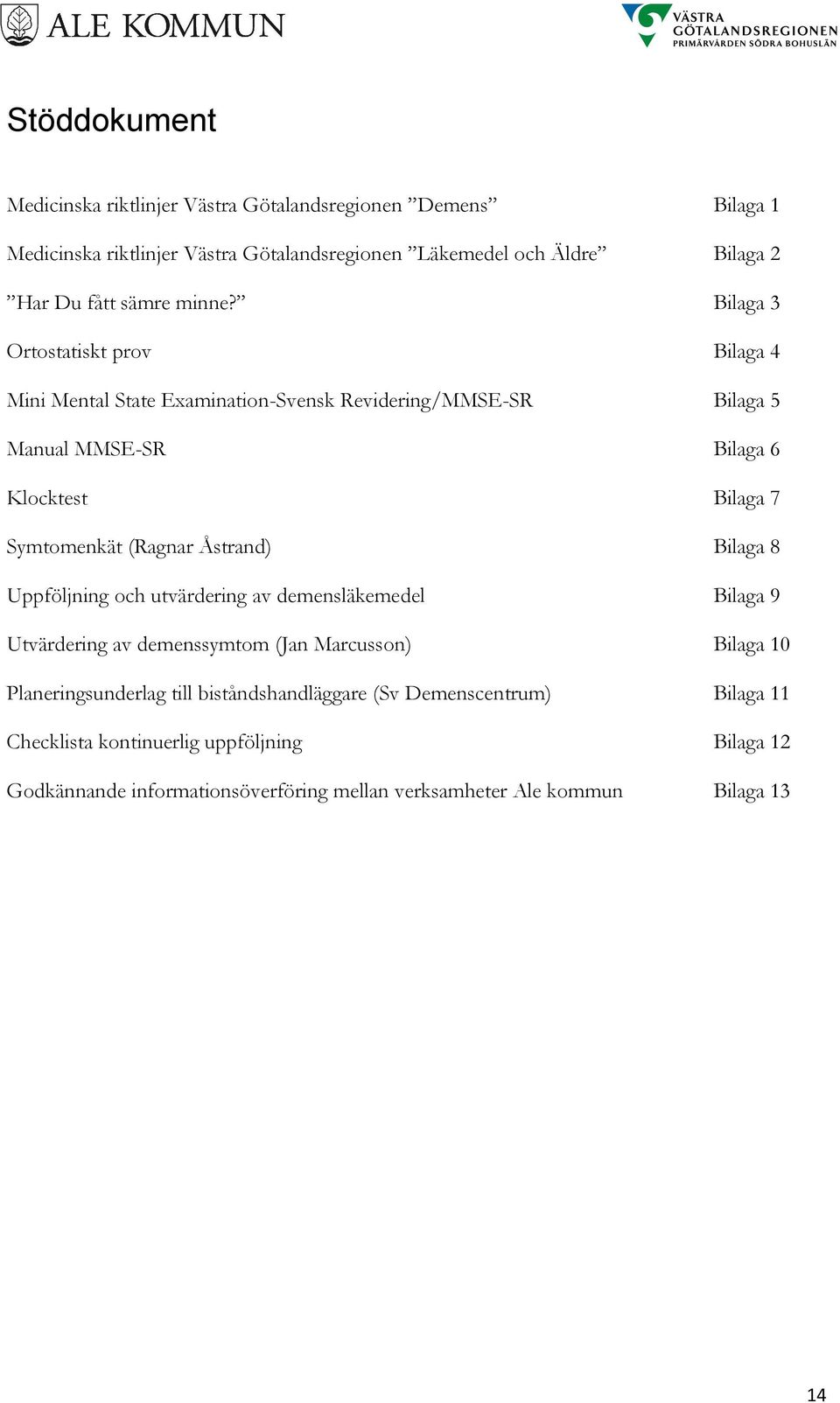 Bilaga 3 Ortostatiskt prov Bilaga 4 Mini Mental State Examination-Svensk Revidering/MMSE-SR Bilaga 5 Manual MMSE-SR Bilaga 6 Klocktest Bilaga 7 Symtomenkät (Ragnar