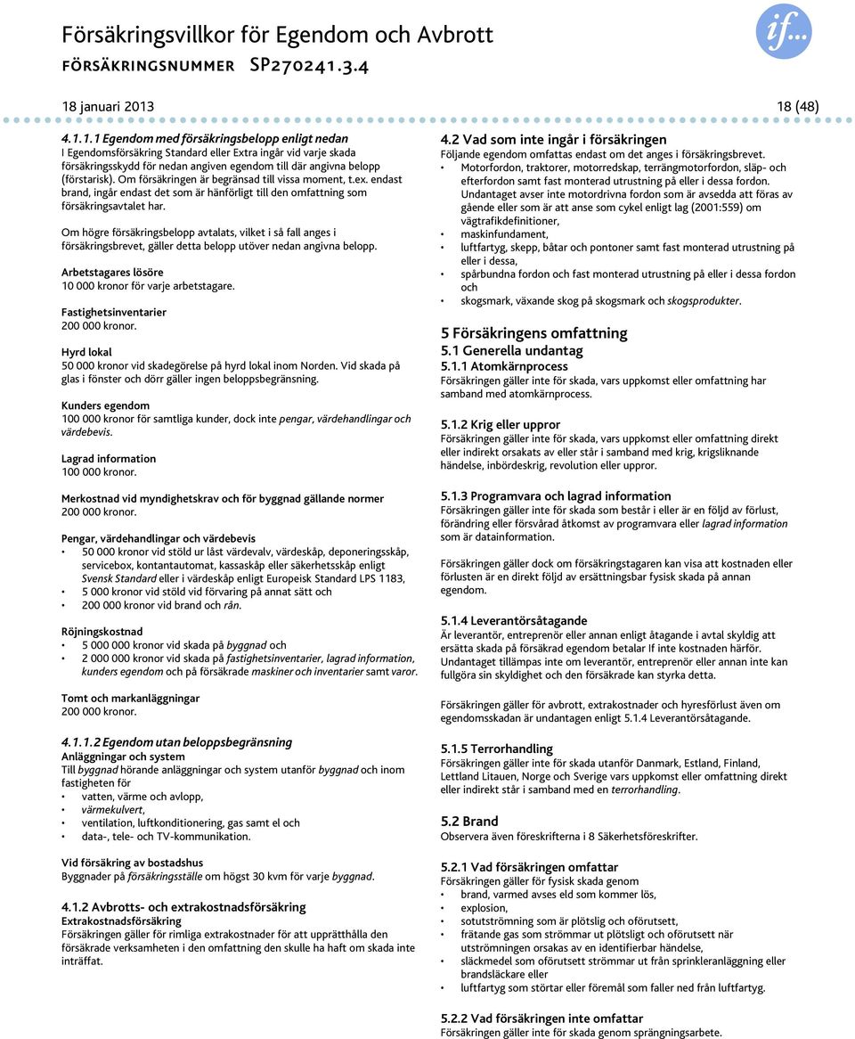 18 (48) 4.2 Vad som inte ingår i försäkringen 4.1.1.1 Egendom med försäkringsbelopp enligt nedan I Egendomsförsäkring Standard eller Extra ingår vid varje skada försäkringsskydd för nedan angiven egendom till där angivna belopp (förstarisk).