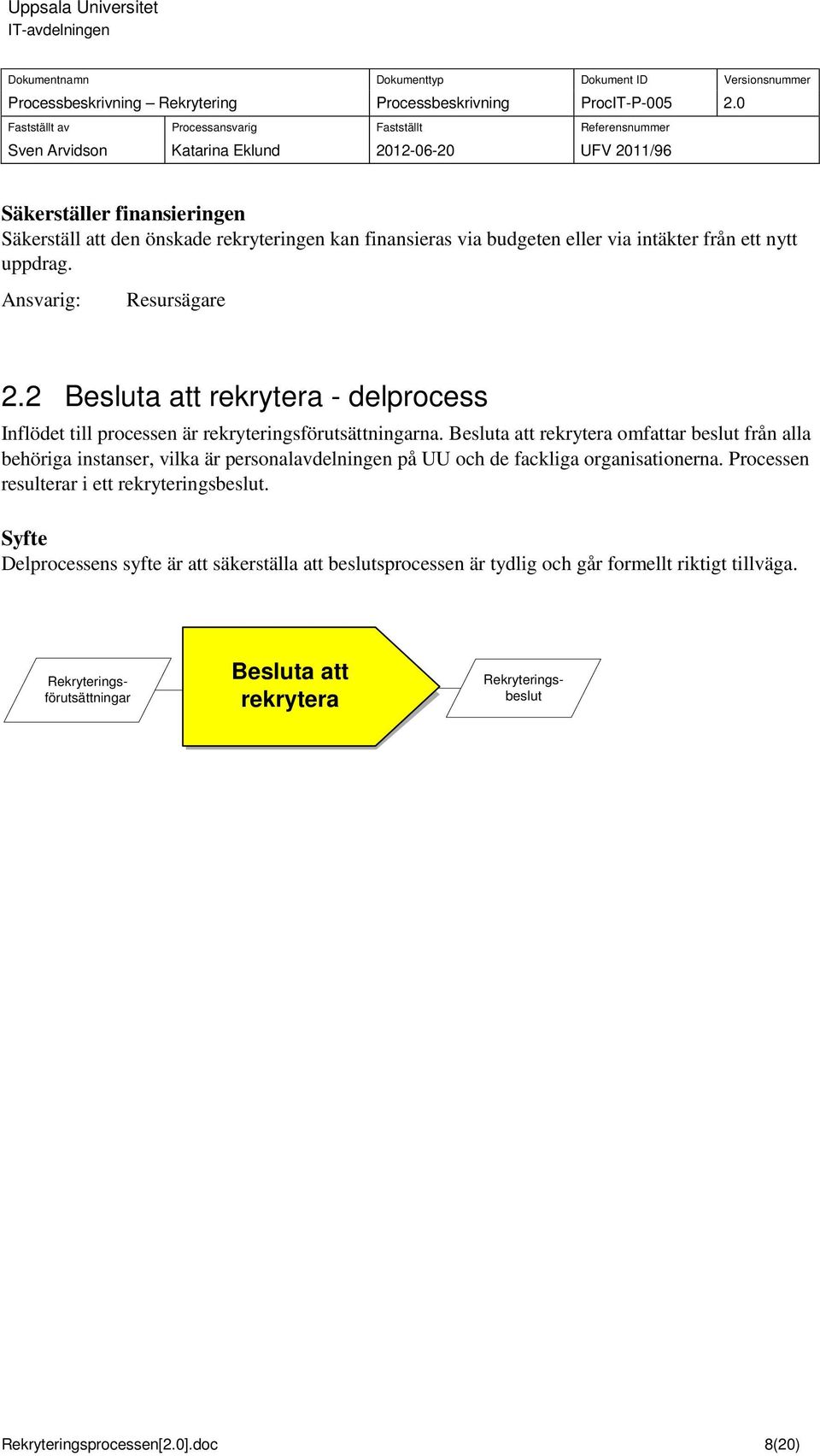 Besluta att rekrytera omfattar beslut från alla behöriga instanser, vilka är personalavdelningen på UU och de fackliga organisationerna.