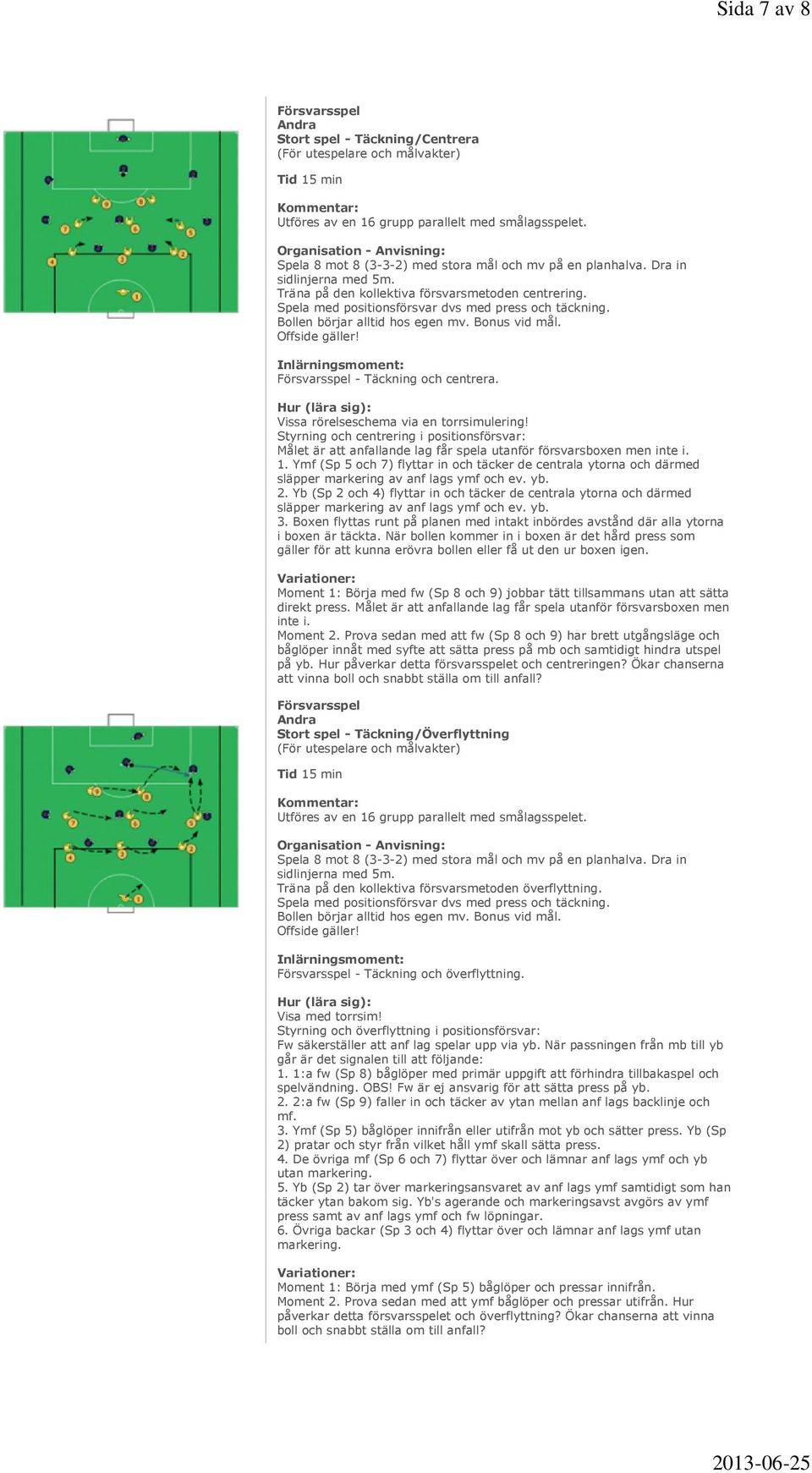 Vissa rörelseschema via en torrsimulering! Styrning och centrering i positionsförsvar: Målet är att anfallande lag får spela utanför försvarsboxen men inte i. 1.