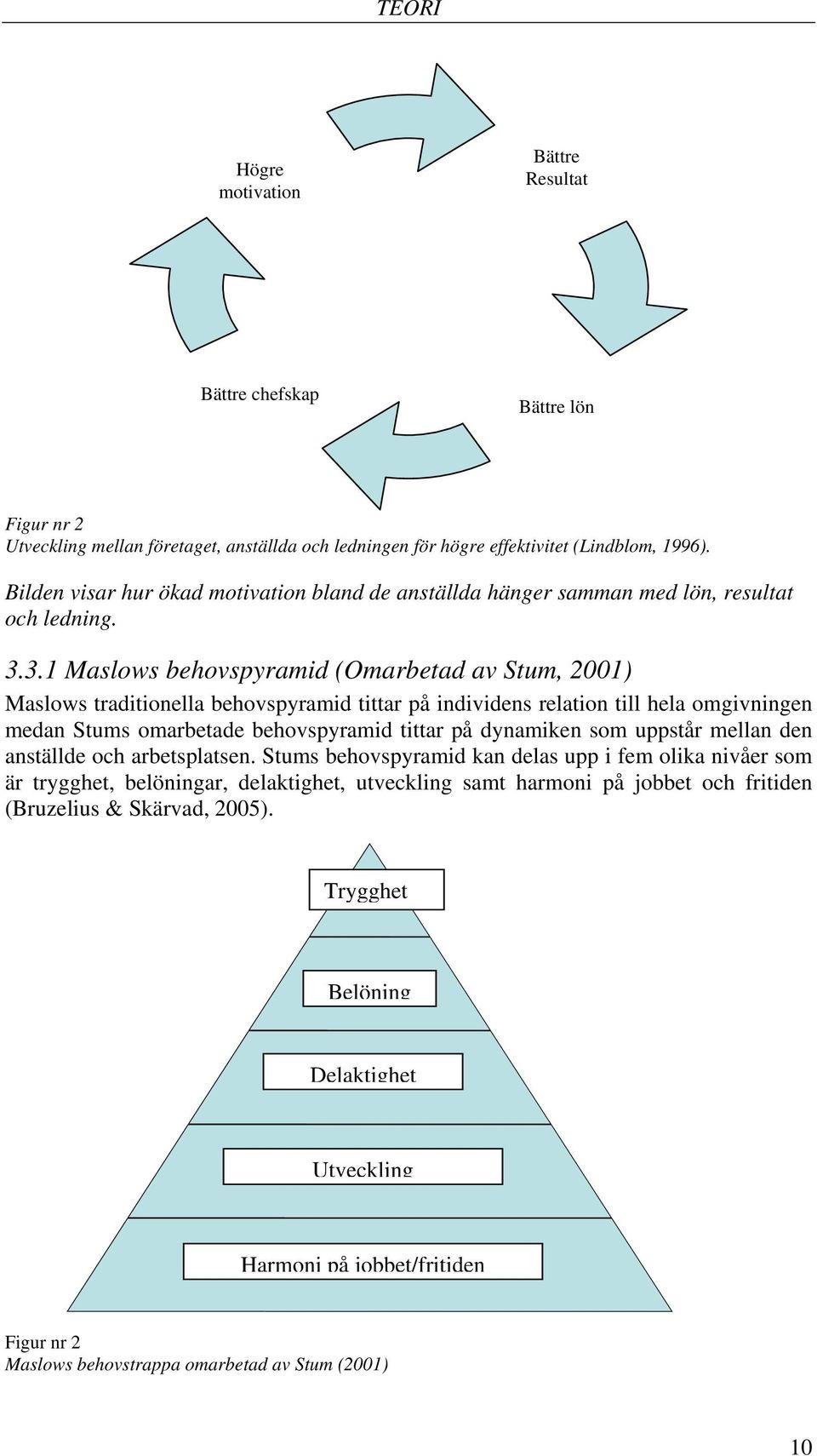 3.1 Maslows behovspyramid (Omarbetad av Stum, 2001) Maslows traditionella behovspyramid tittar på individens relation till hela omgivningen medan Stums omarbetade behovspyramid tittar på dynamiken