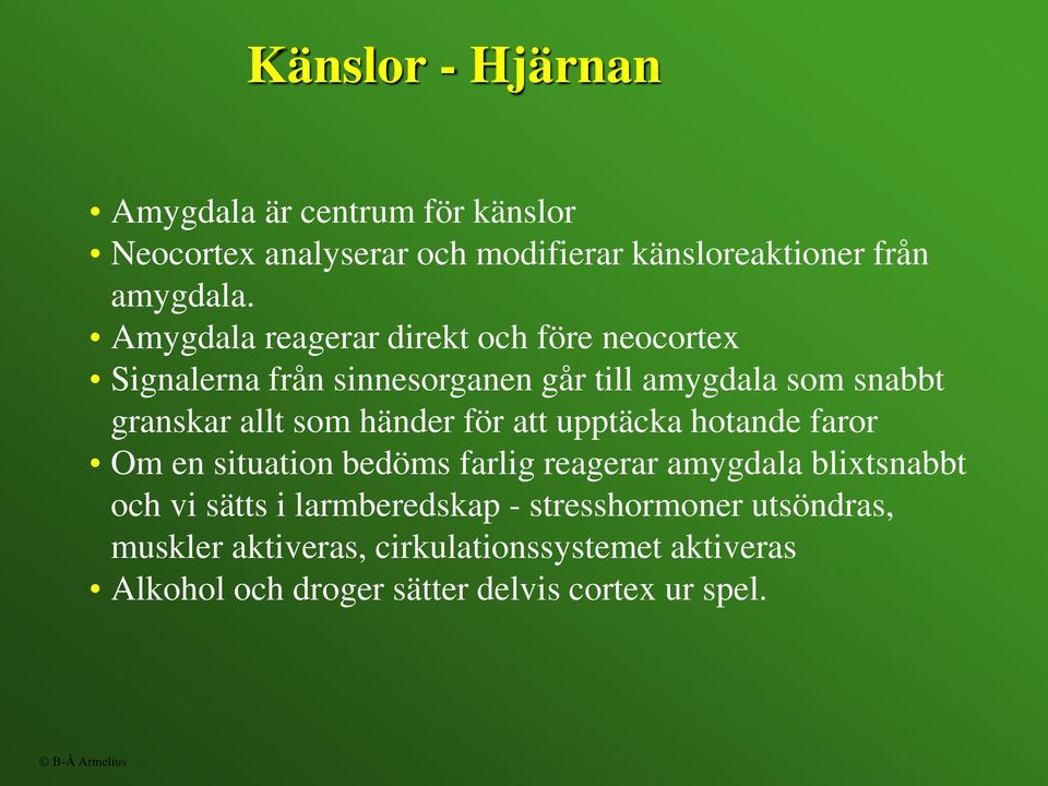 händer för att upptäcka hotande faror Om en situation bedöms farlig reagerar amygdala blixtsnabbt och vi sätts i larmberedskap