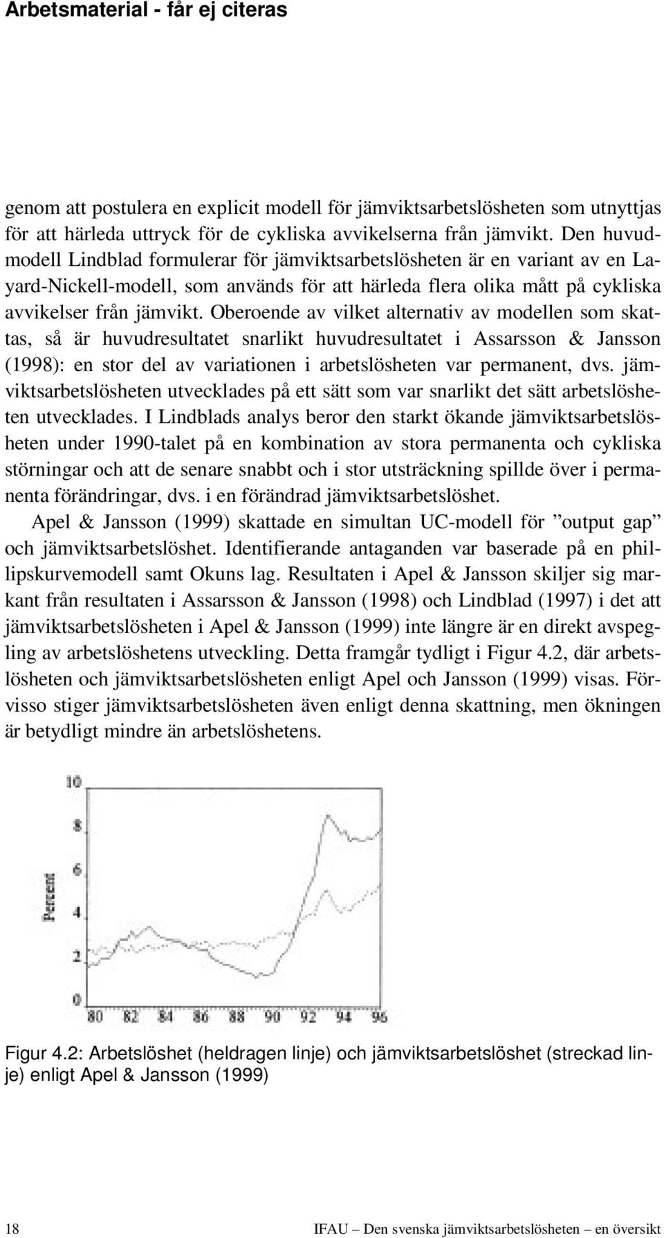 Oberoende av vilket alternativ av modellen som skattas, så är huvudresultatet snarlikt huvudresultatet i Assarsson & Jansson (1998): en stor del av variationen i arbetslösheten var permanent, dvs.