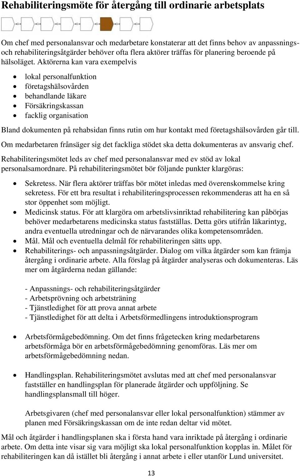 Aktörerna kan vara exempelvis lokal personalfunktion företagshälsovården behandlande läkare Försäkringskassan facklig organisation Bland dokumenten på rehabsidan finns rutin om hur kontakt med