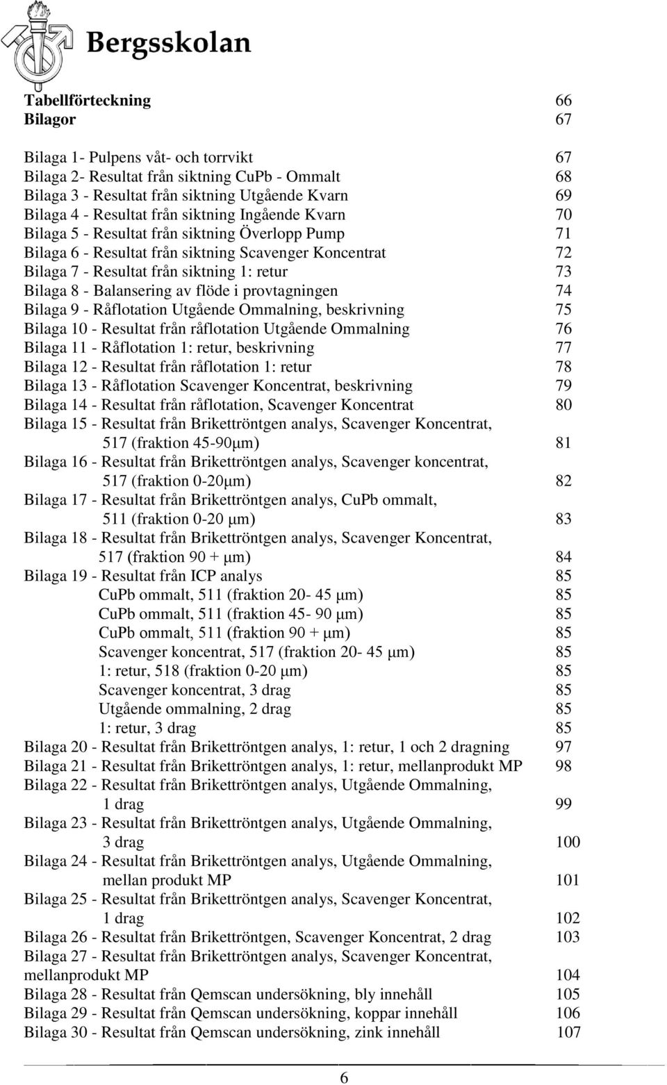 Balansering av flöde i provtagningen 74 Bilaga 9 - Råflotation Utgående Ommalning, beskrivning 75 Bilaga 10 - Resultat från råflotation Utgående Ommalning 76 Bilaga 11 - Råflotation 1: retur,