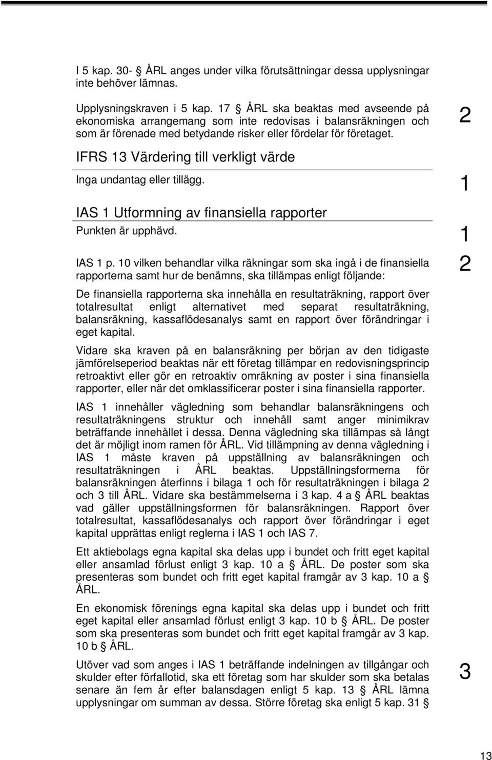 IFRS 3 Värdering till verkligt värde IAS Utformning av finansiella rapporter Punkten är upphävd. IAS p.