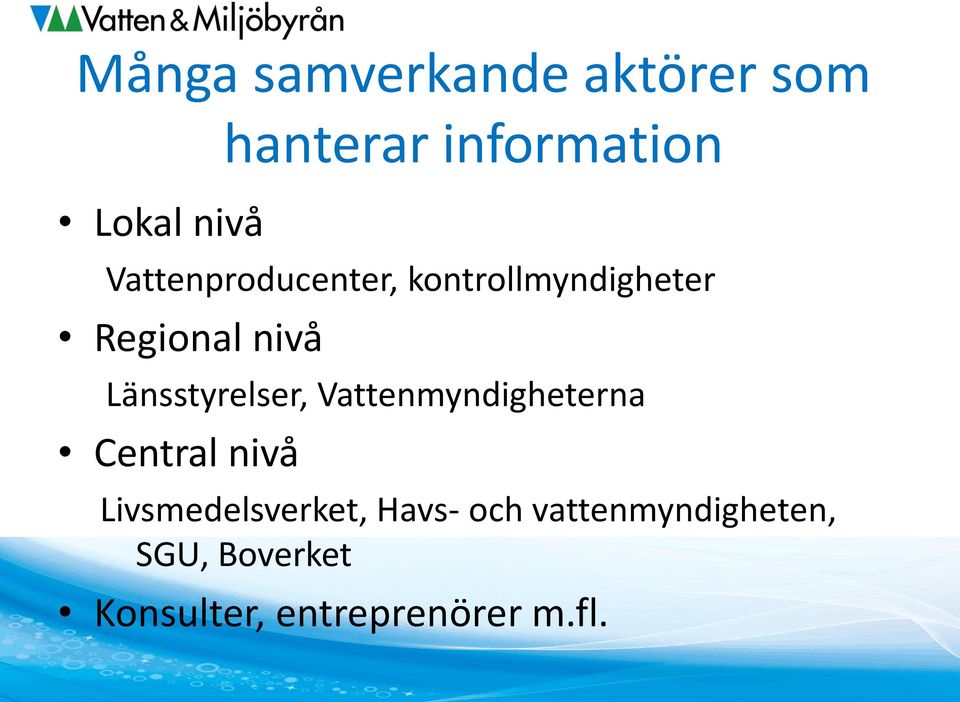 Länsstyrelser, Vattenmyndigheterna Central nivå