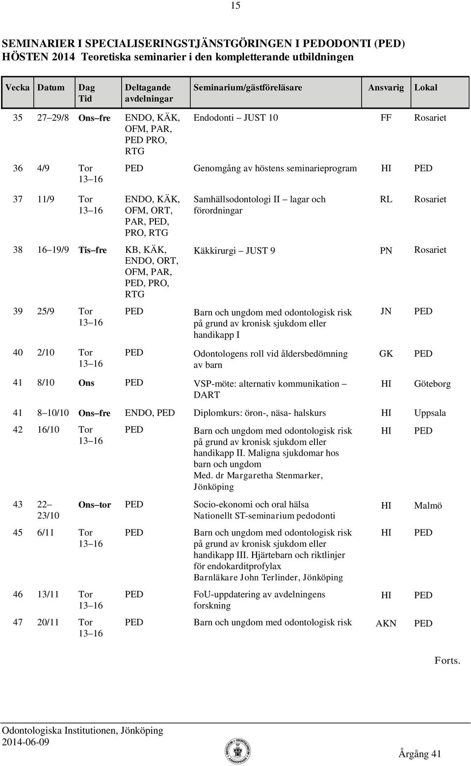 odontologisk risk på grund av kronisk sjukdom eller handikapp I Odontologens roll vid åldersbedömning av barn JN GK 41 8/10 Ons VSP-möte: alternativ kommunikation DART HI Göteborg 41 8 10/10 Ons fre