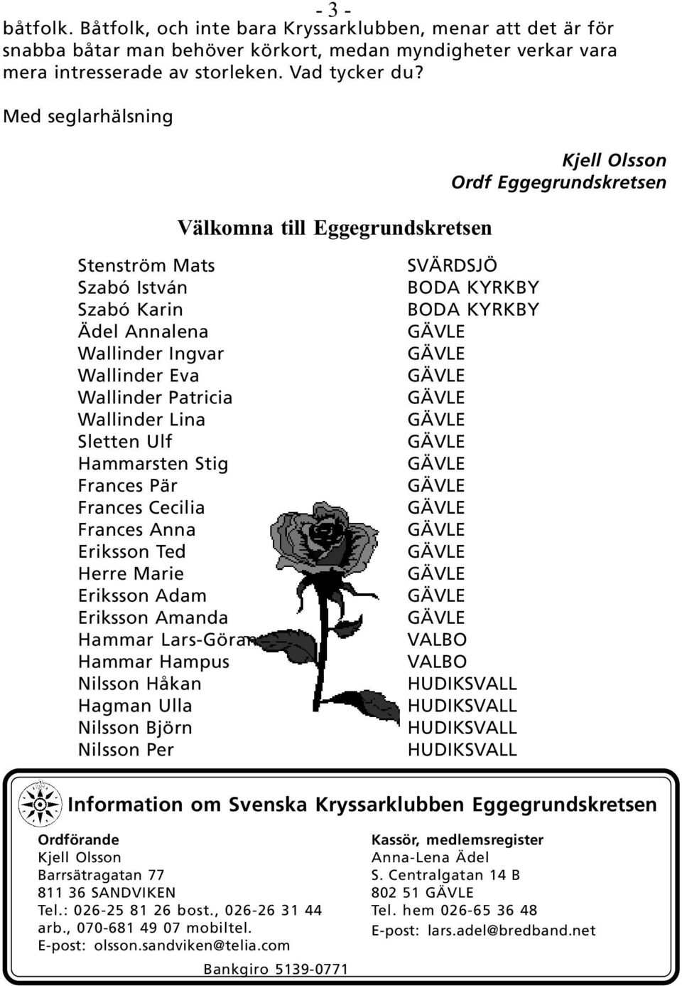 Wallinder Lina Sletten Ulf Hammarsten Stig Frances Pär Frances Cecilia Frances Anna Eriksson Ted Herre Marie Eriksson Adam Eriksson Amanda Hammar Lars-Göran Hammar Hampus Nilsson Håkan Hagman Ulla