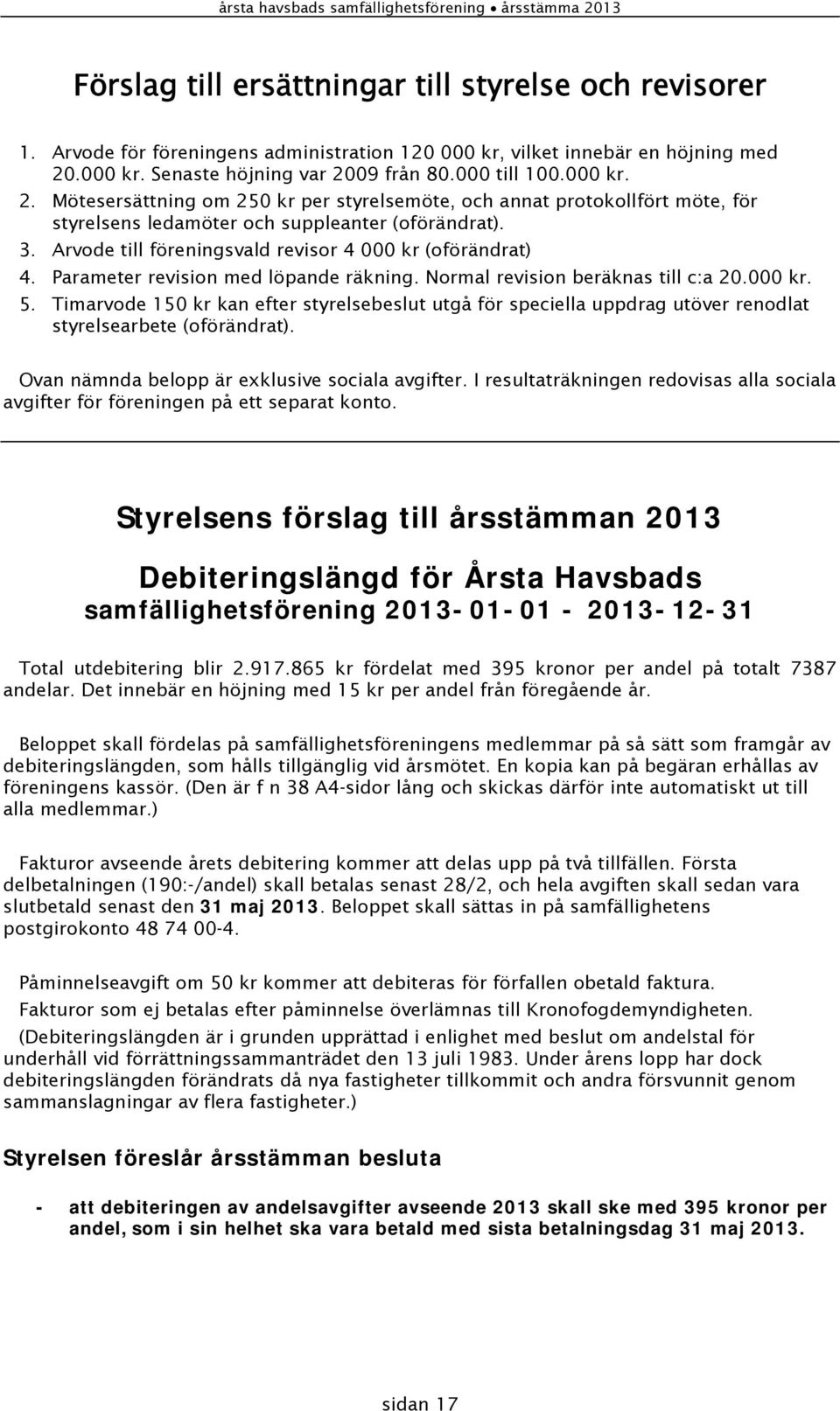 Arvode till föreningsvald revisor 4 000 kr (oförändrat) 4. Parameter revision med löpande räkning. Normal revision beräknas till c:a 20.000 kr. 5.