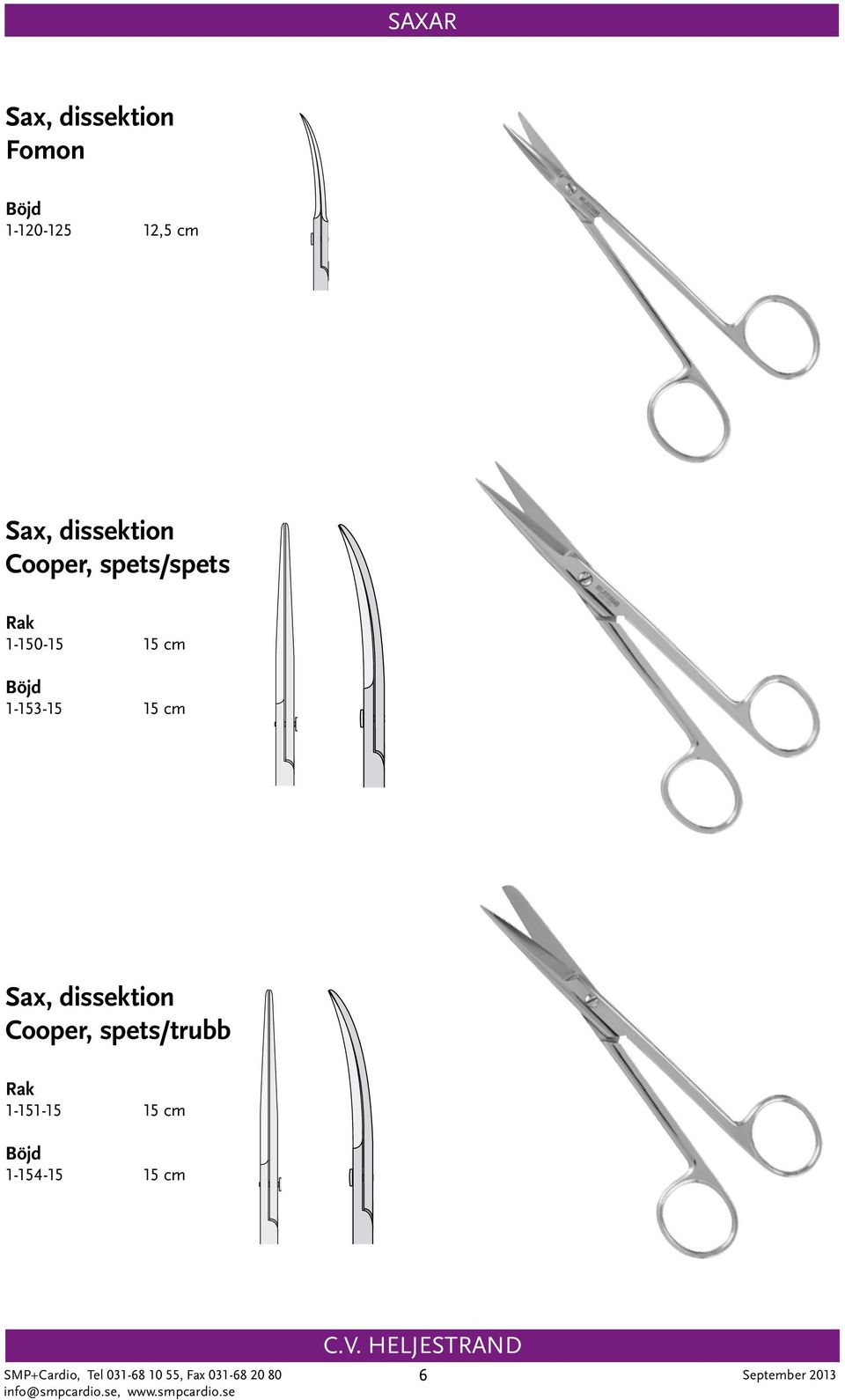 15 cm Sax, dissektion Cooper, spets/trubb 1-151-15 15 cm