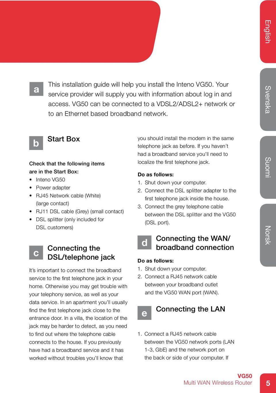 can be connected to a VDSL2/ADSL2+ network or to an Ethernet based broadband network.