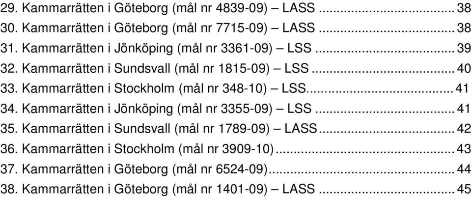 Kammarrätten i Stockholm (mål nr 348-10) LSS... 41 34. Kammarrätten i Jönköping (mål nr 3355-09) LSS... 41 35.