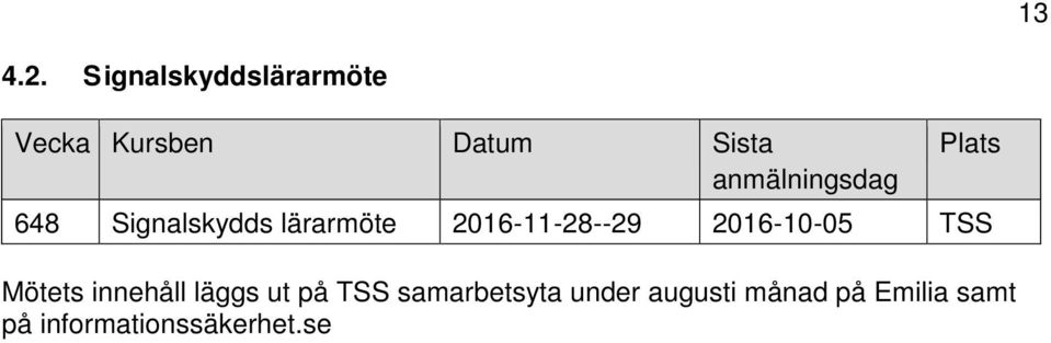 648 Signalskydds lärarmöte 2016-11-28--29 2016-10-05 TSS